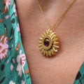 Sunflower Spinning Garnet Necklace