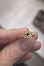 Scalloped Eye Ring-  Diamond - Sapphire