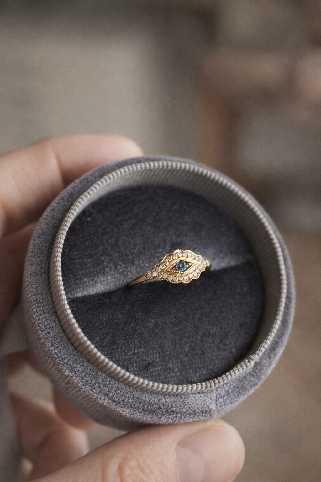 Scalloped Eye Ring-  Diamond - Sapphire