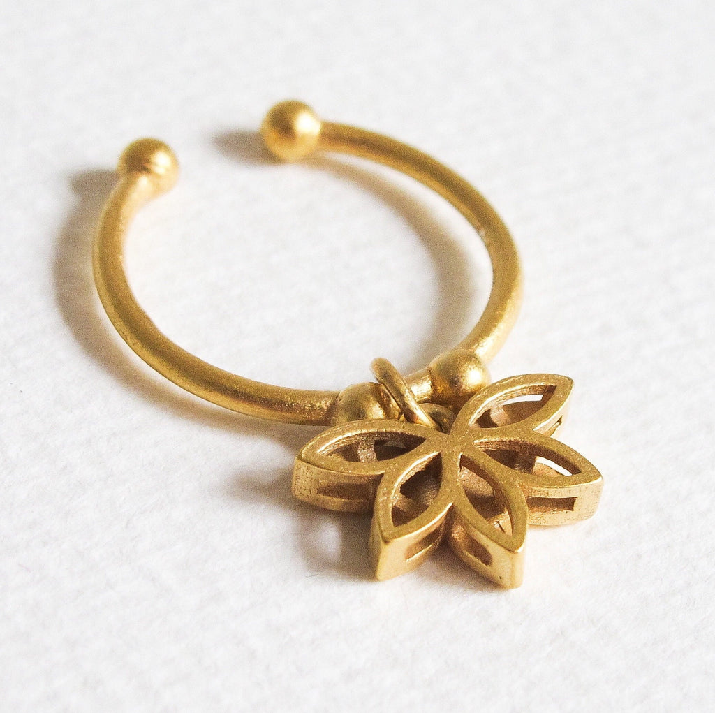 18K Gold Plated Lotus Flower Ring: Adjustable Sterling Silver Charm