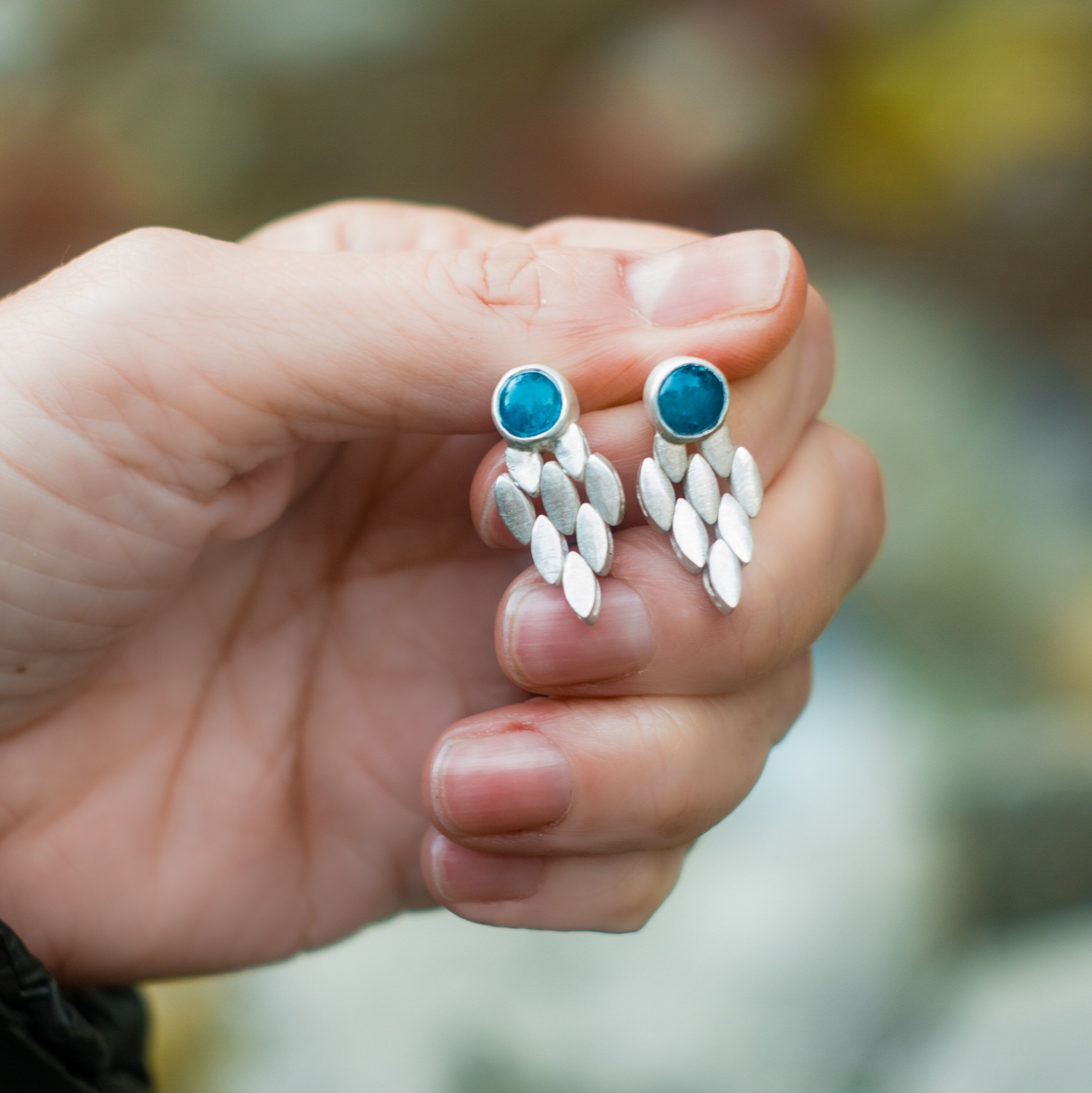 Aquamarine Leaf Earrings
