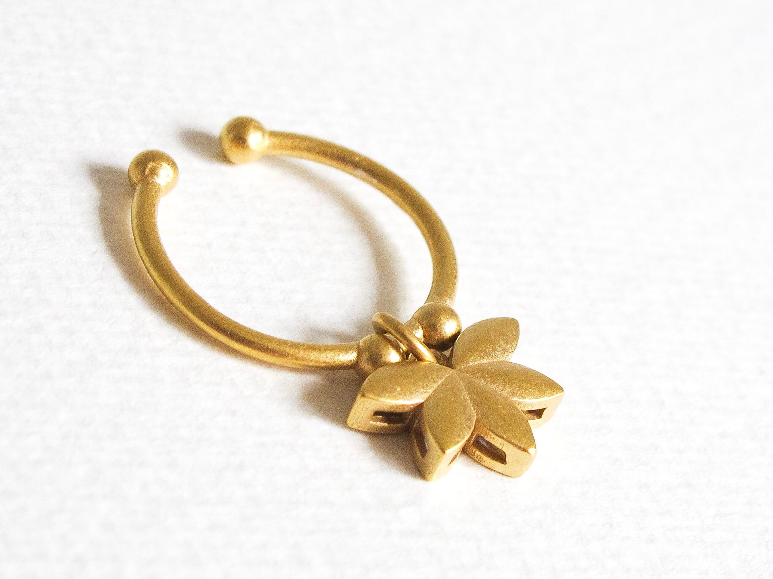 18K Gold Plated Lotus Flower Ring: Adjustable Sterling Silver Charm