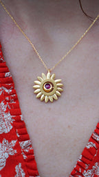 Sunflower Spinning Garnet Necklace