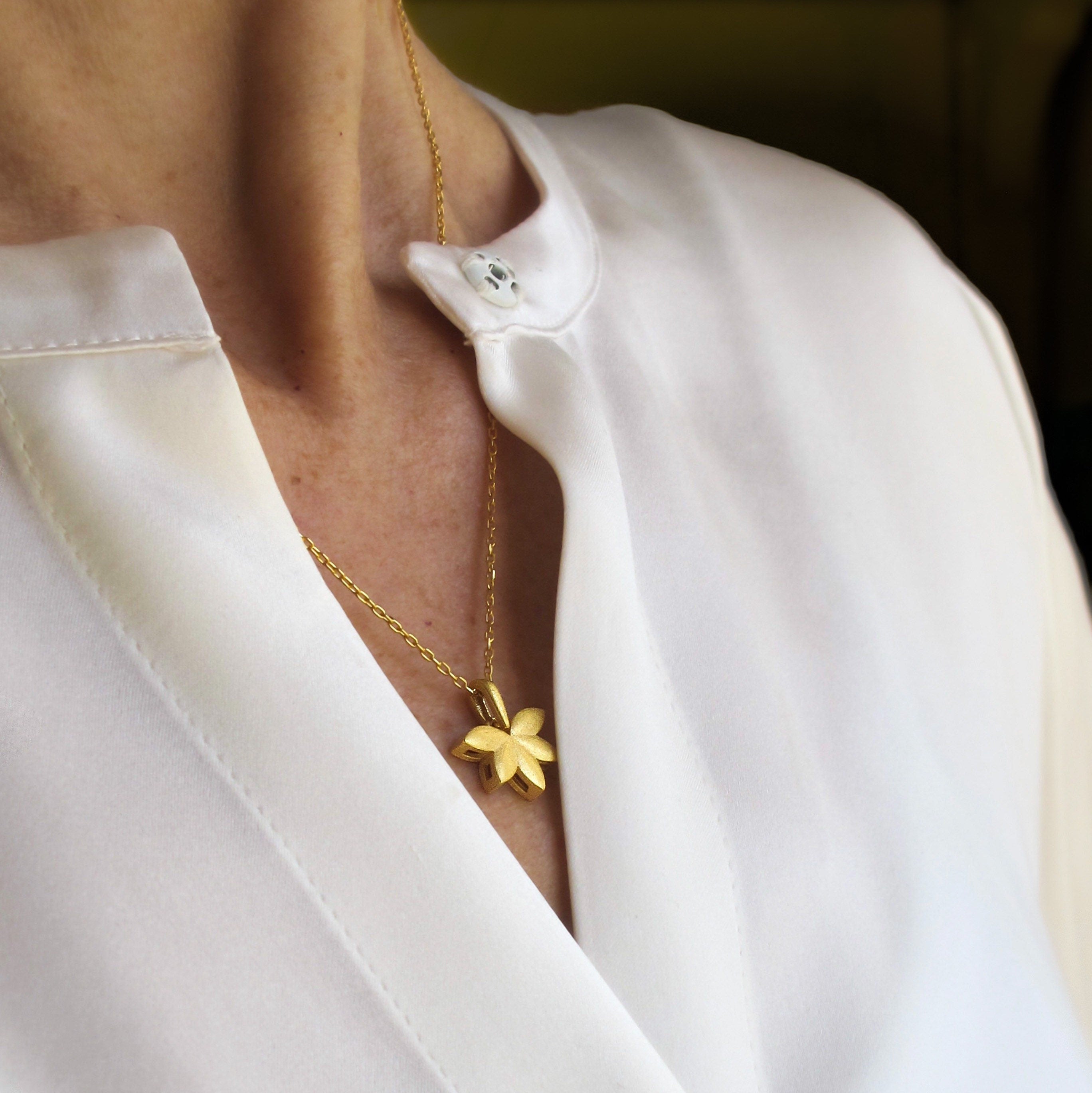 Gold Plated Lotus Flower Necklace: Handmade Sterling Silver Water Lily Pendant