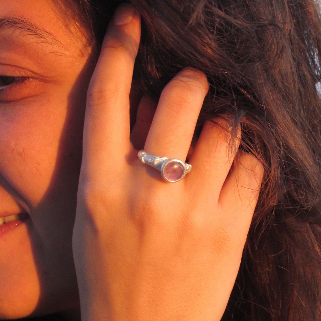 Amethyst Ivy Leaf Ring: Gold Plated Sterling Silver Vine Band