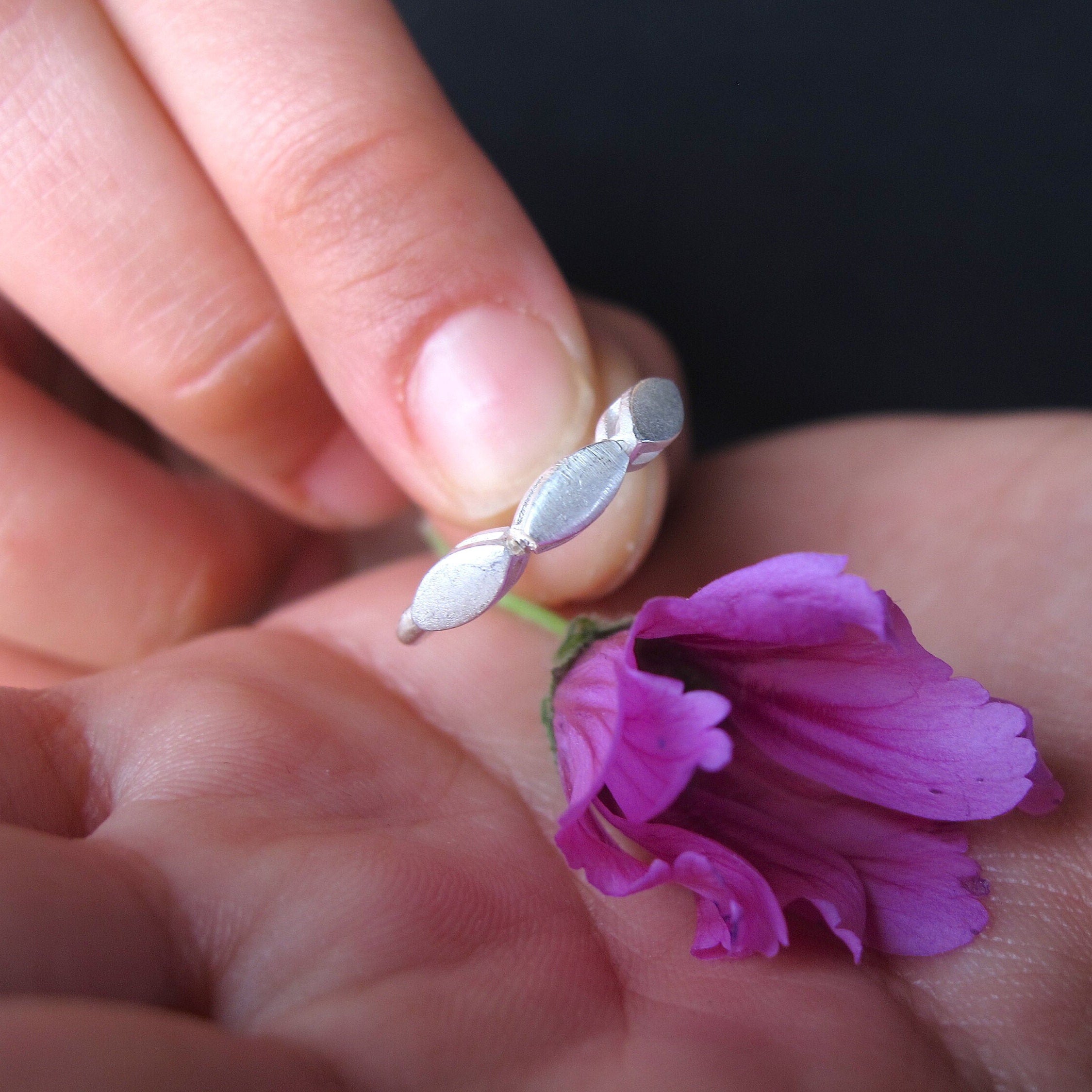 Sterling Silver Leaf Ring: Handmade Stacking Band