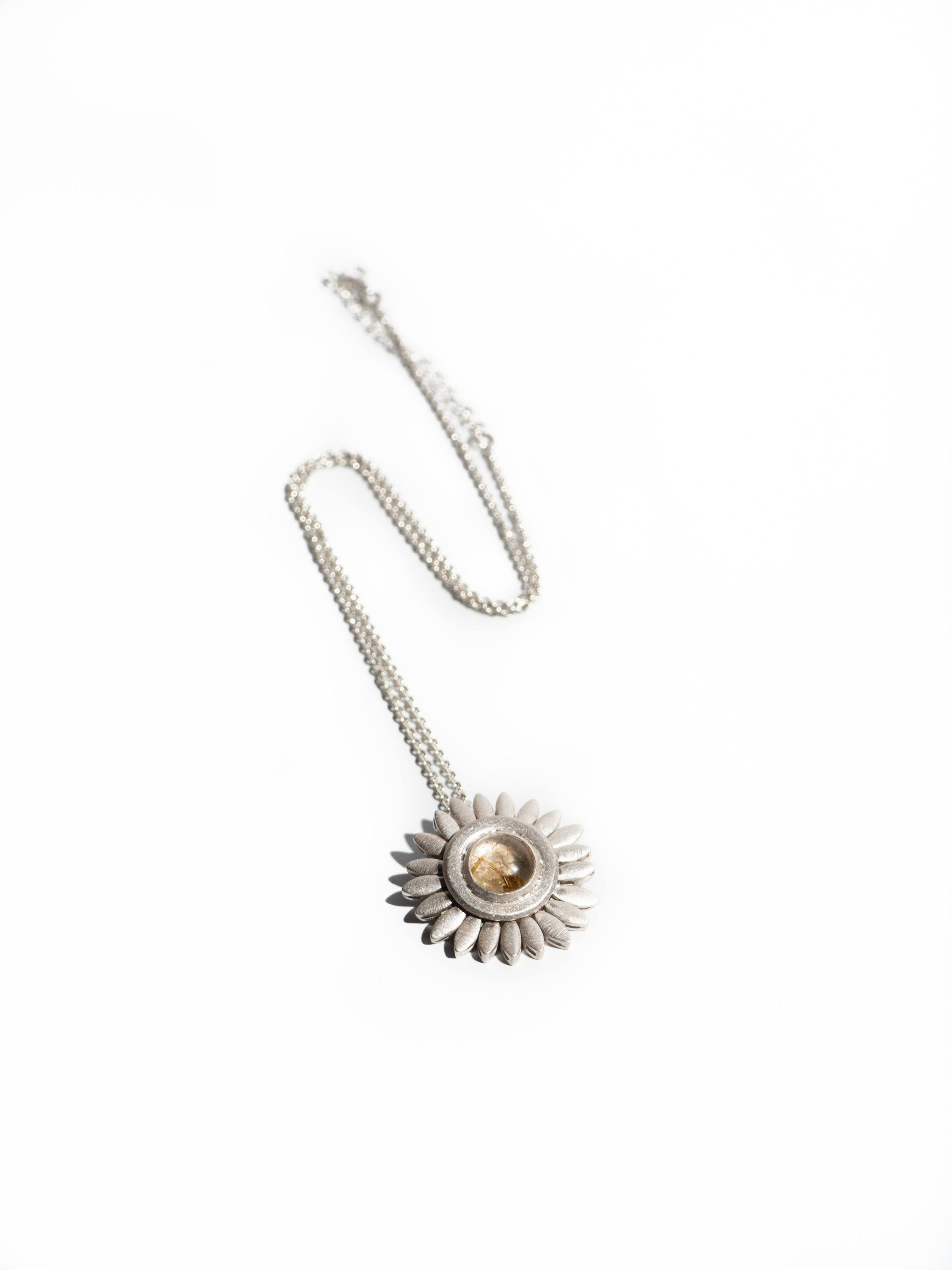 Sunflower Spinning Rutilated Quartz Necklace