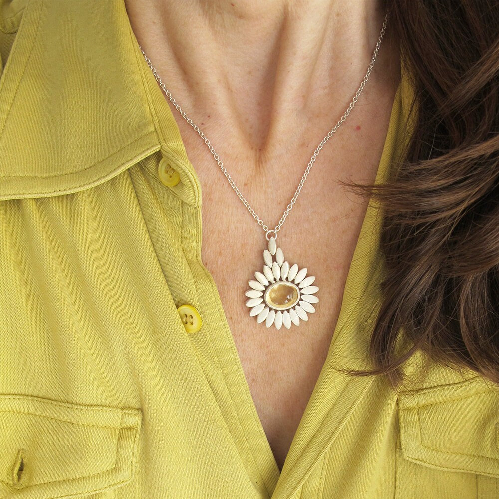 Daisy Pendant with Lemon Quartz Floral Necklace
