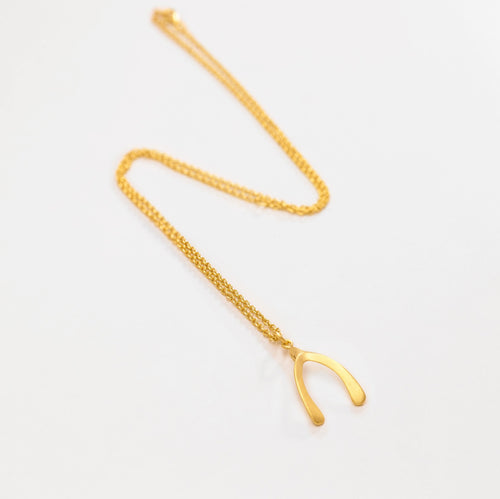 18K Gold Plated Wishbone Necklace: Sterling Silver Lucky Charm Pendant