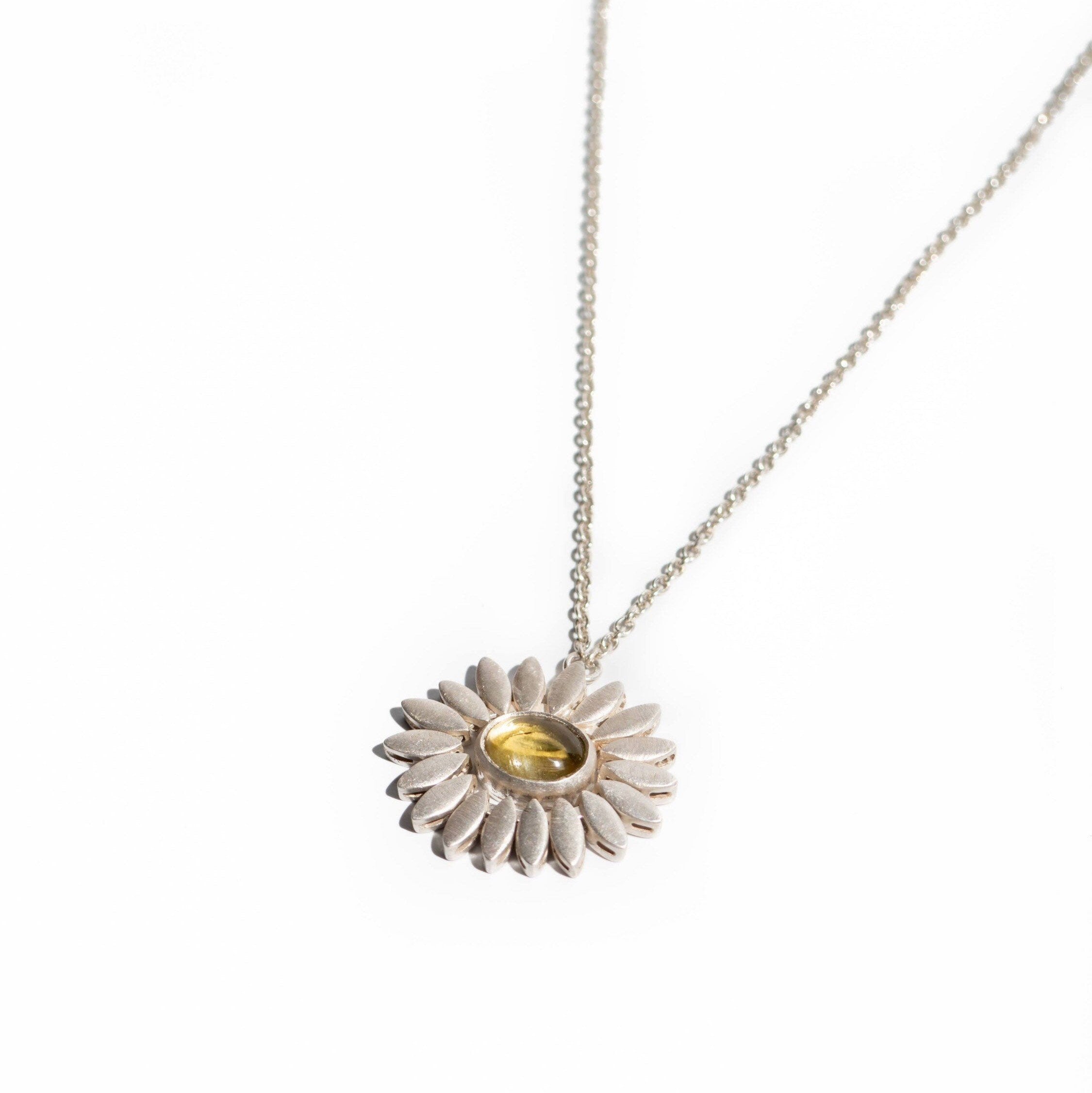 Daisy Pendant with Lemon Quartz Floral Necklace