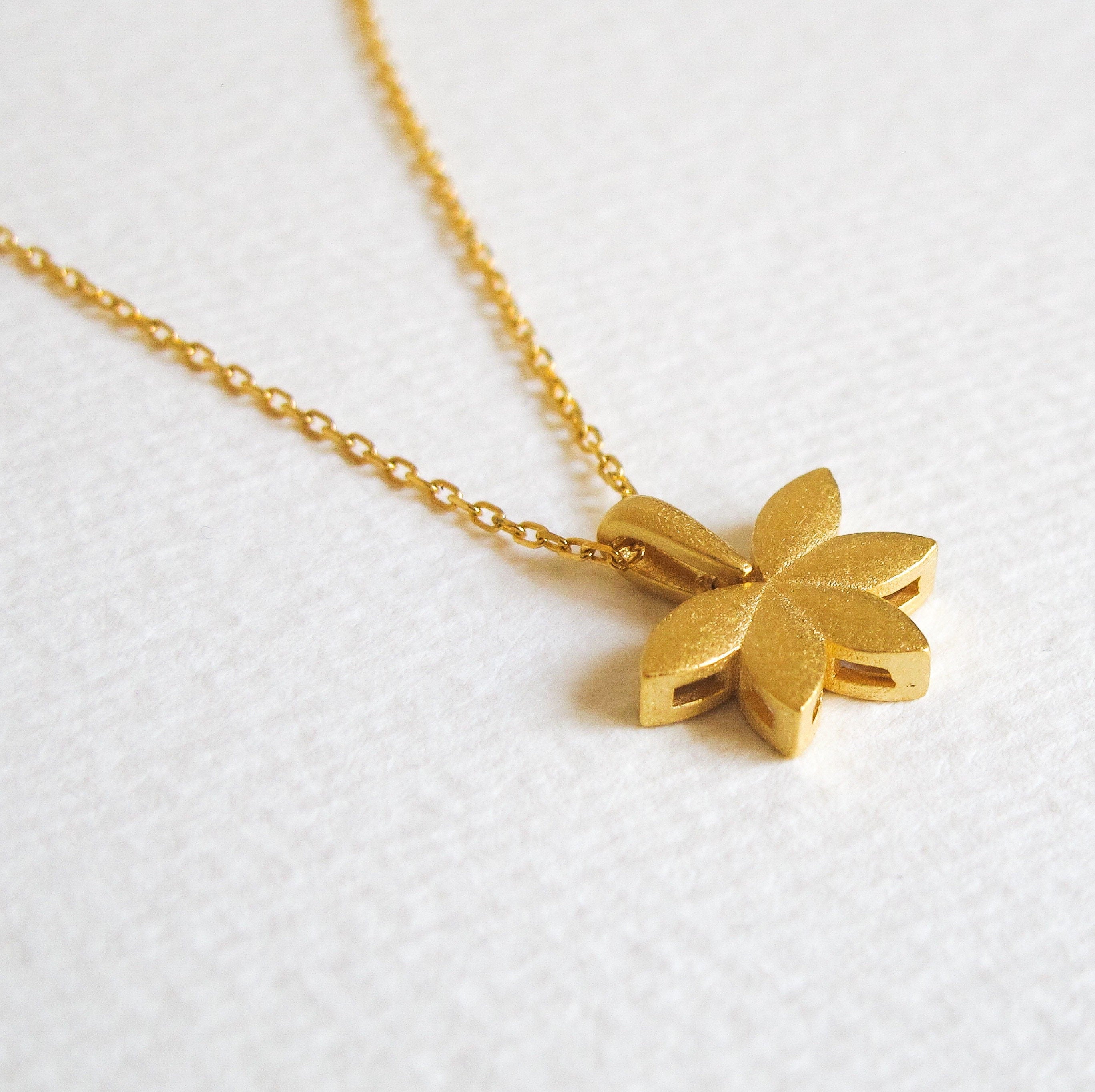 Gold Plated Lotus Flower Necklace: Handmade Sterling Silver Water Lily Pendant