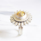 14K Gold Plated Sunflower Ring: Rutile Quartz Spinning Fidget Jewelry