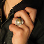 14K Gold Plated Sunflower Ring: Rutile Quartz Spinning Fidget Jewelry