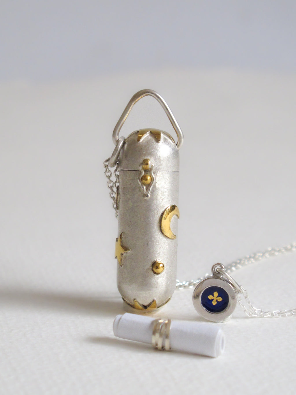 Crescent Moon & Stars Locket Necklace