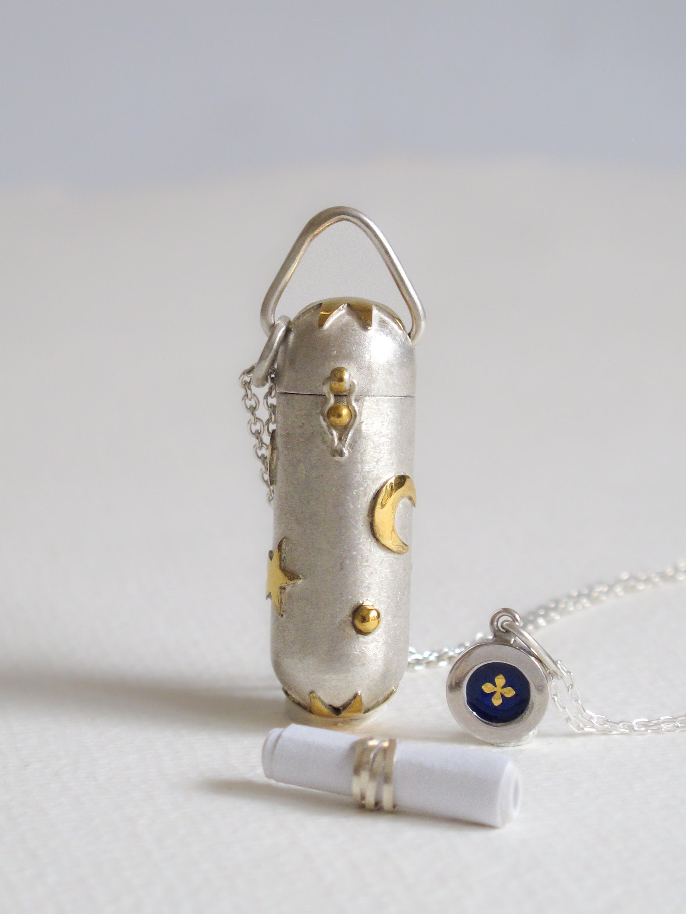 Crescent Moon & Stars Locket Necklace