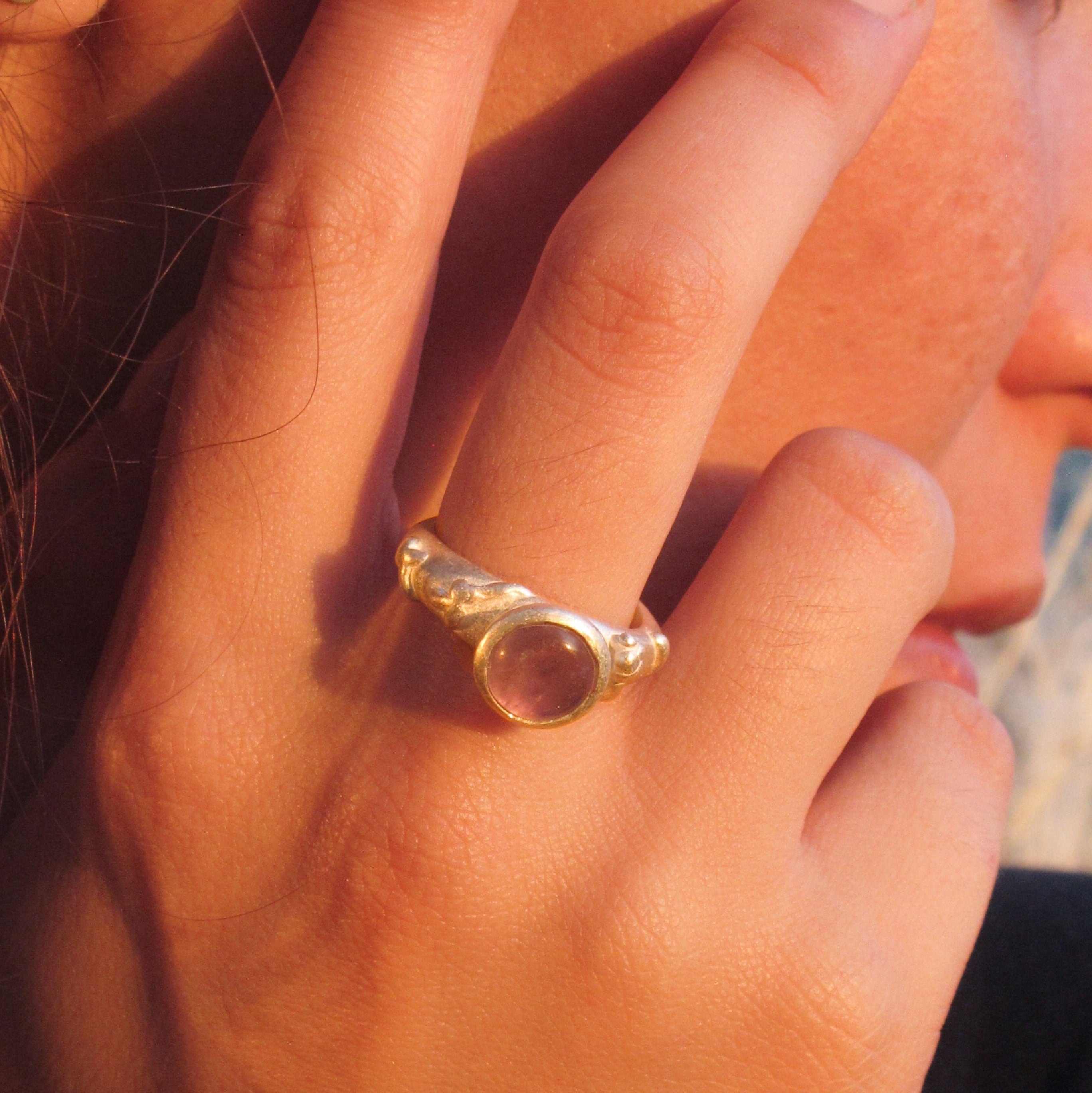 Amethyst Ivy Leaf Ring: Gold Plated Sterling Silver Vine Band