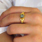 Labradorite and Peridot Laurel Leaf Ring