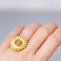 14K Gold Plated Sunflower Ring: Rutile Quartz Spinning Fidget Jewelry