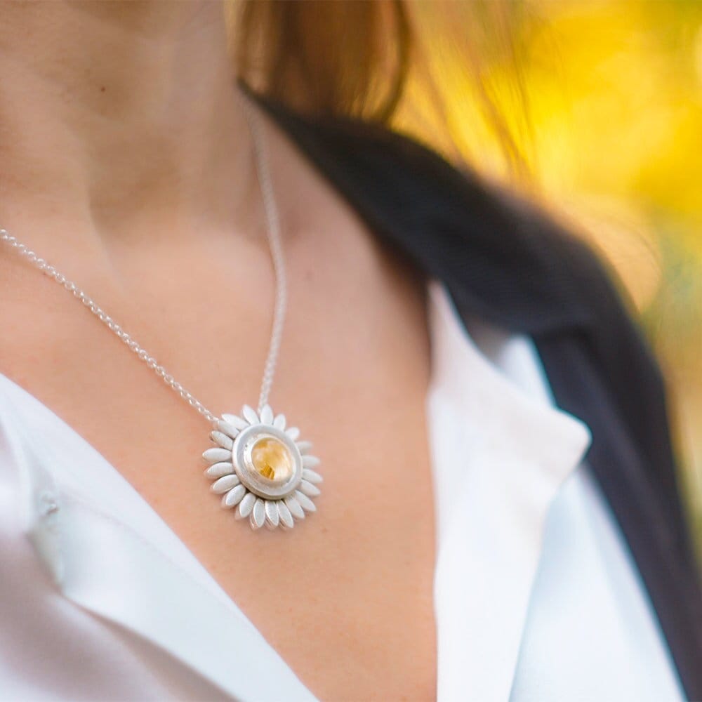 Sunflower Spinning Rutilated Quartz Necklace
