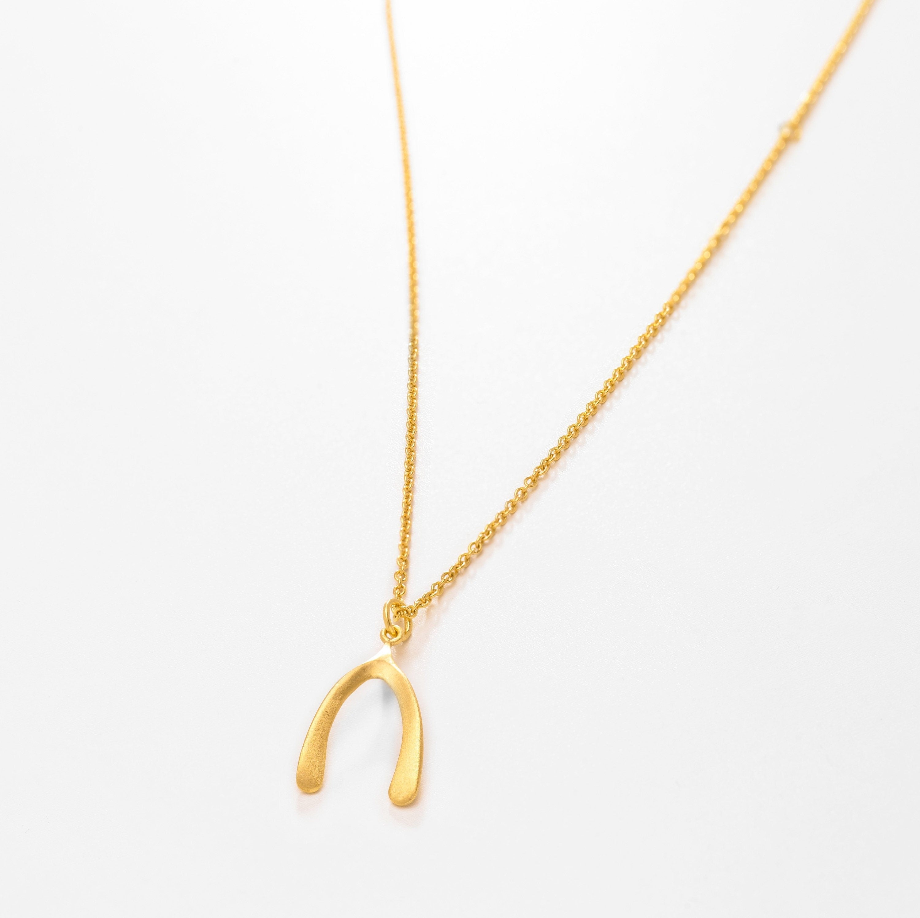 18K Gold Plated Wishbone Necklace: Sterling Silver Lucky Charm Pendant