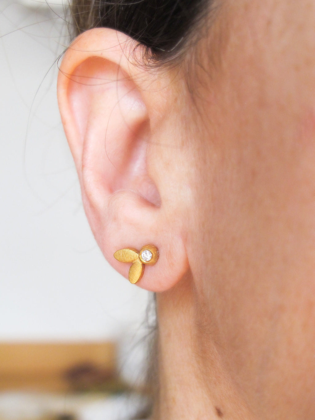 Sterling Silver Olive Leaf Diamond Stud Earrings, Botanical Jewelry