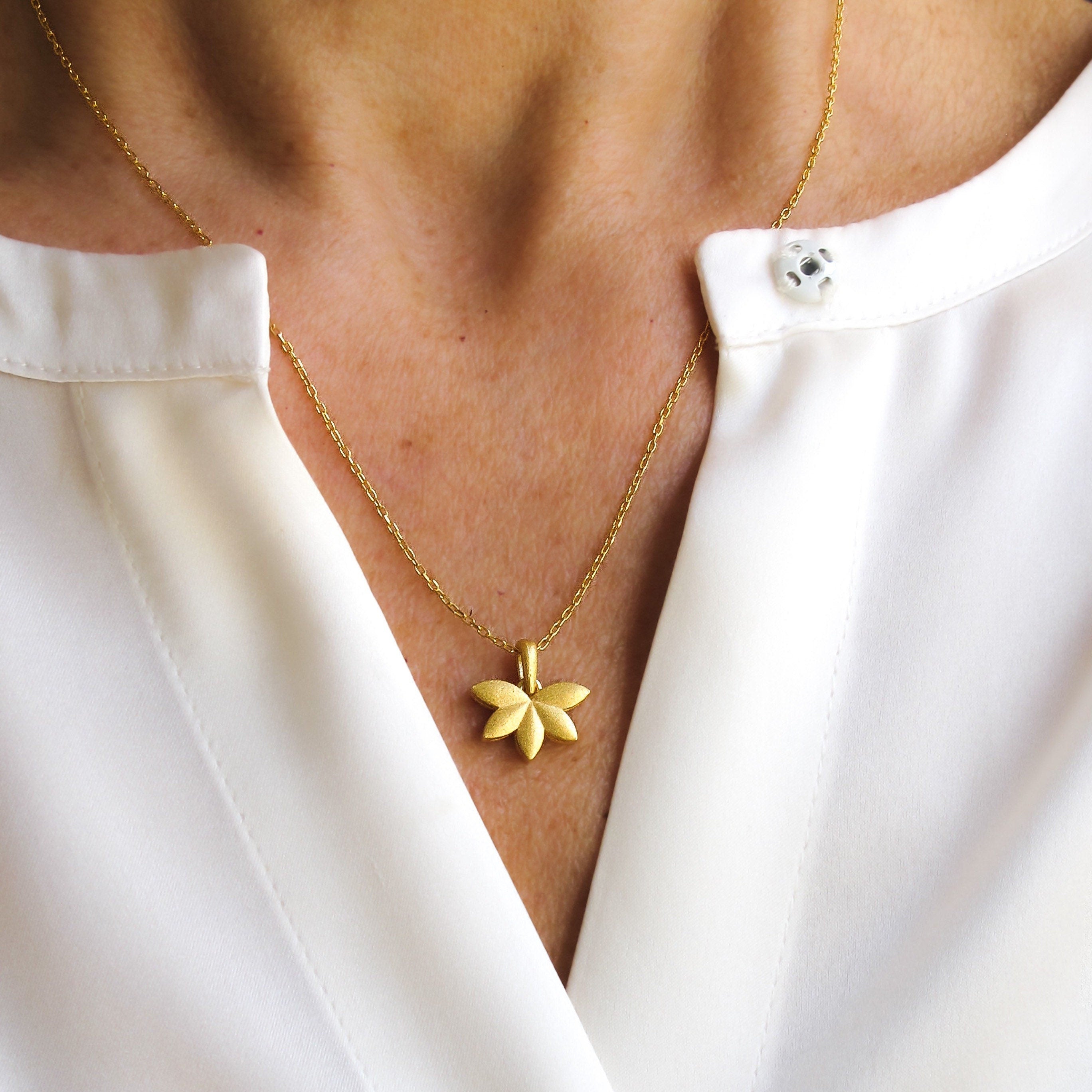 Gold Plated Lotus Flower Necklace: Handmade Sterling Silver Water Lily Pendant