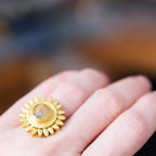14K Gold Plated Sunflower Ring: Rutile Quartz Spinning Fidget Jewelry