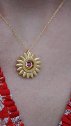 Sunflower Spinning Garnet Necklace