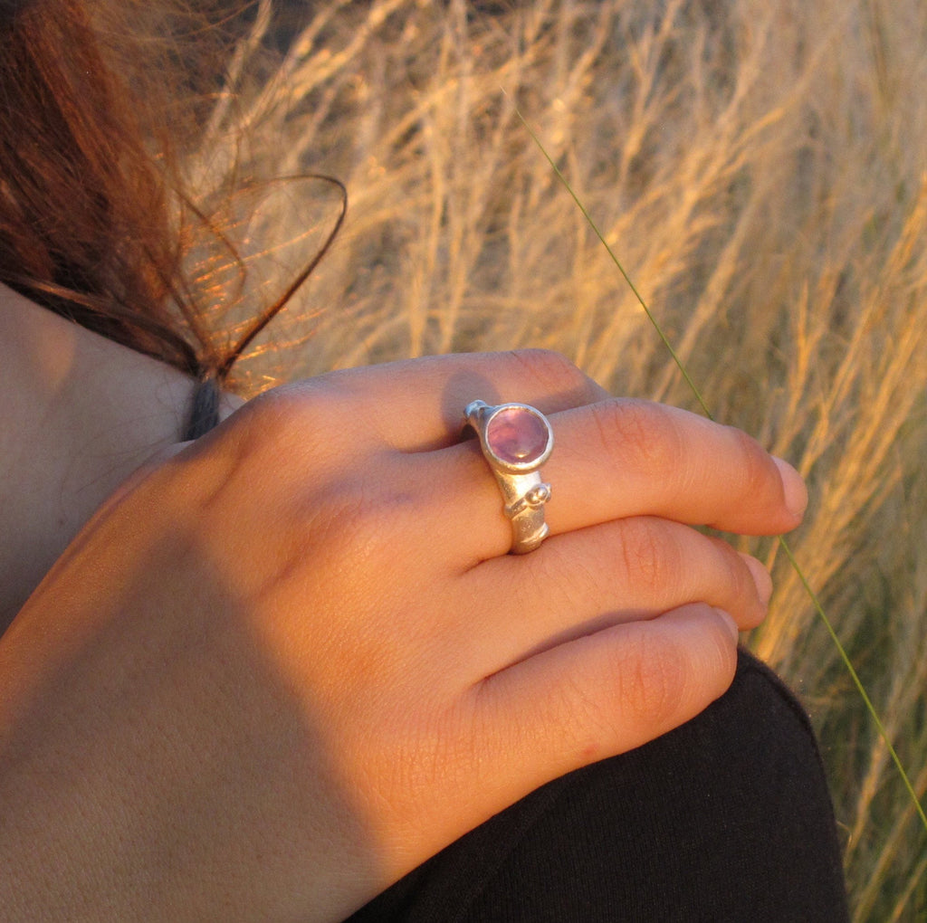 Amethyst Ivy Leaf Ring: Gold Plated Sterling Silver Vine Band
