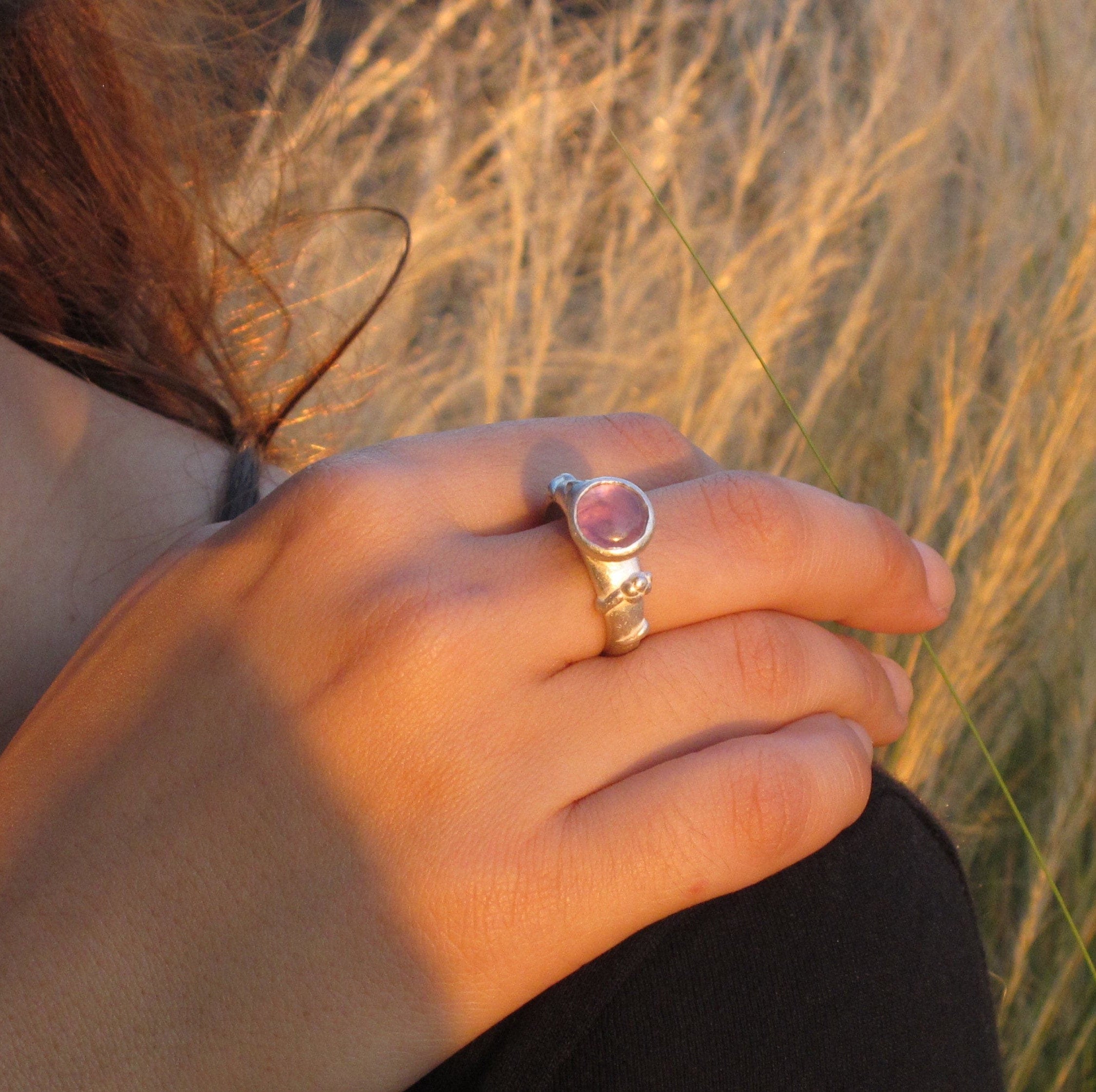 Amethyst Ivy Leaf Ring: Gold Plated Sterling Silver Vine Band