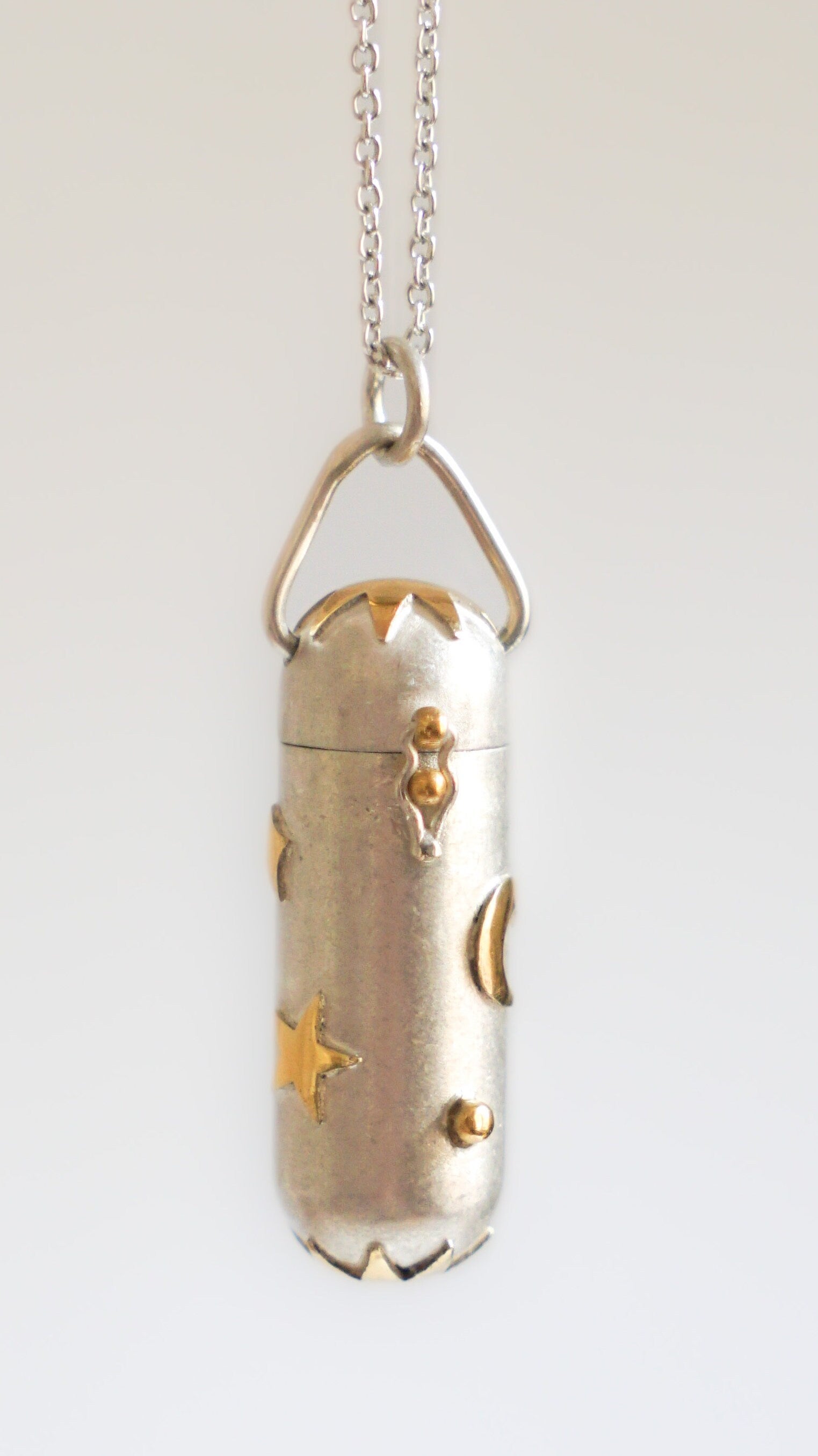 Crescent Moon & Stars Locket Necklace